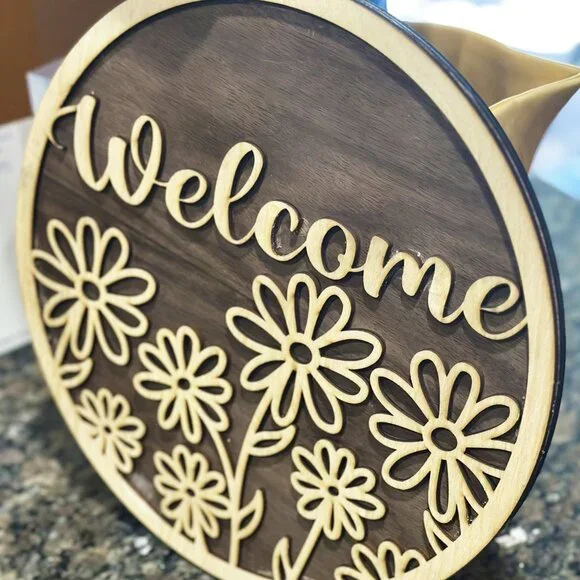 Wooden Welcome Sign – Floral (11x11) - Picture 1 of 3